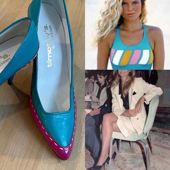Vintage Turquoise/Fuchsia  80s pumps - Picture 1 of 10